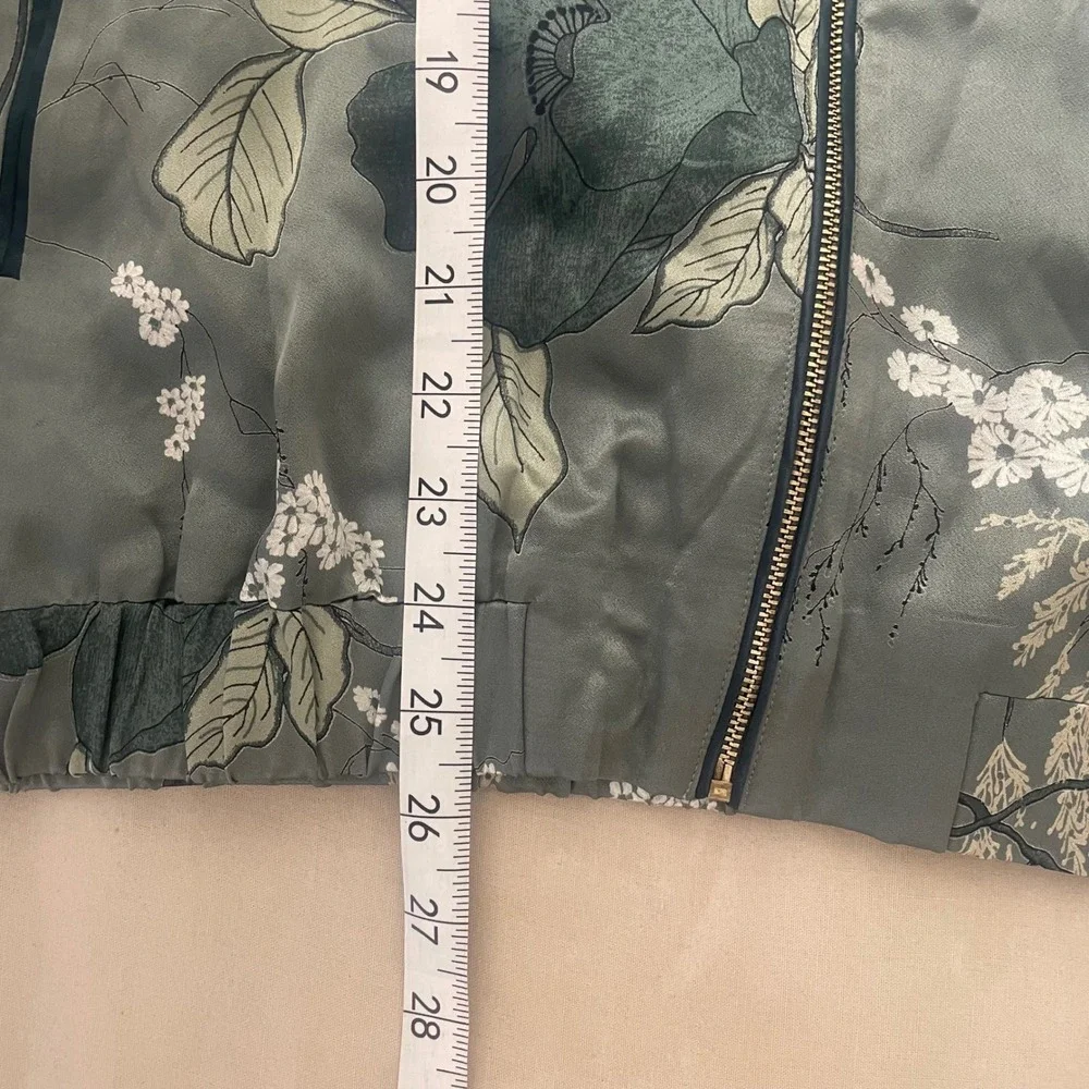 Rituals Satin Floral Bomber Jacket XL Sage Green Art -to- Wear Art Teacher